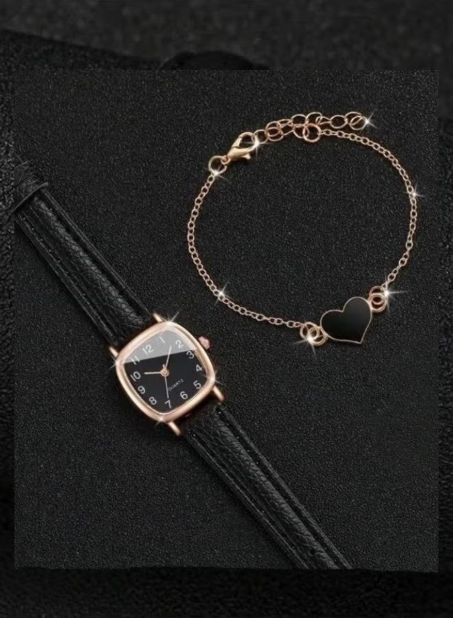 طقم ساعة نسائية أنيقة مقاومة للماء، مصنوعة من الجلد، بتصميم تناظري، هدية مثالية للنساء. - Image 2